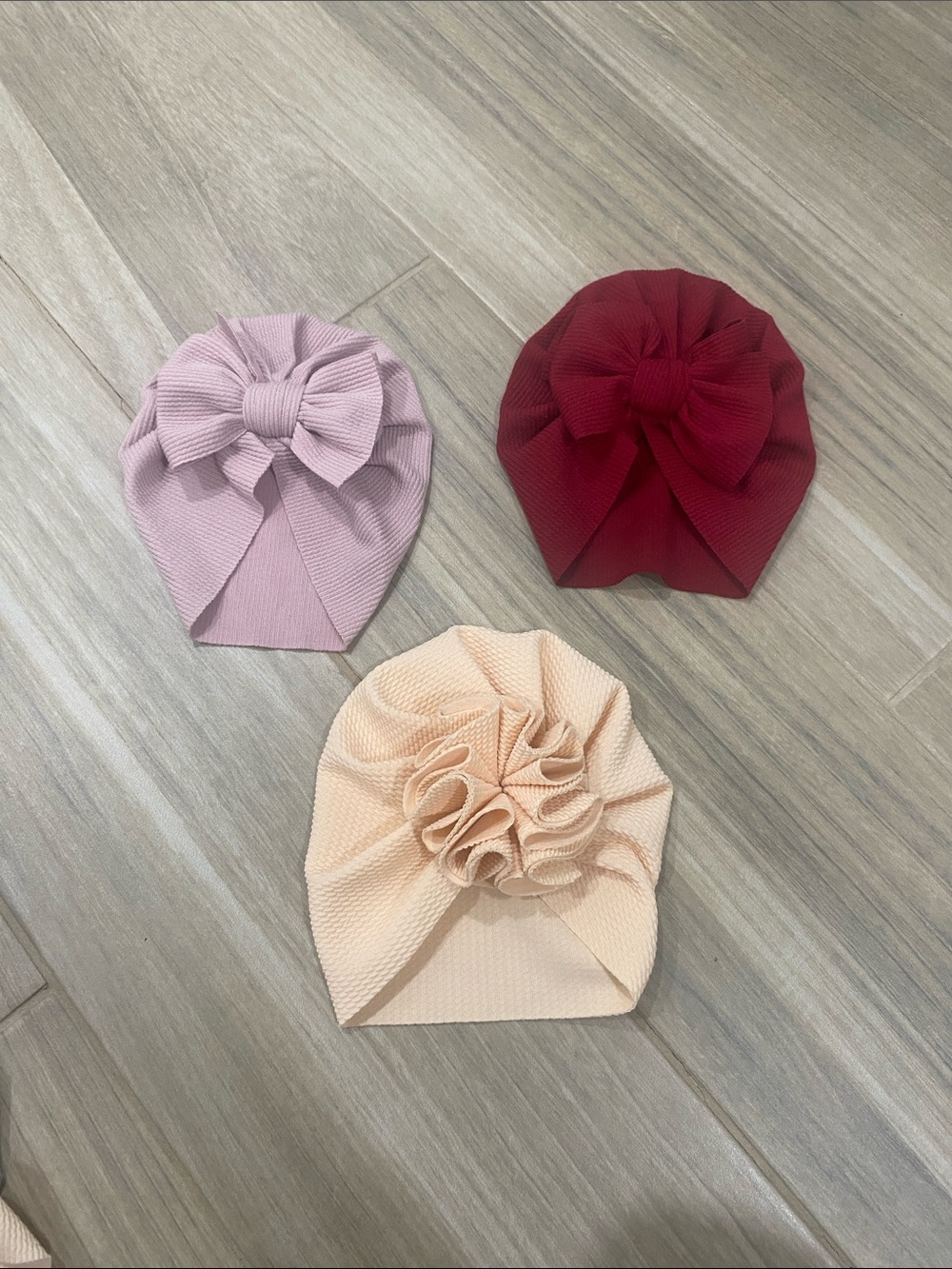 Bow & Ruffle Turban Hat Trio for Kids - Pink, Red, Cream